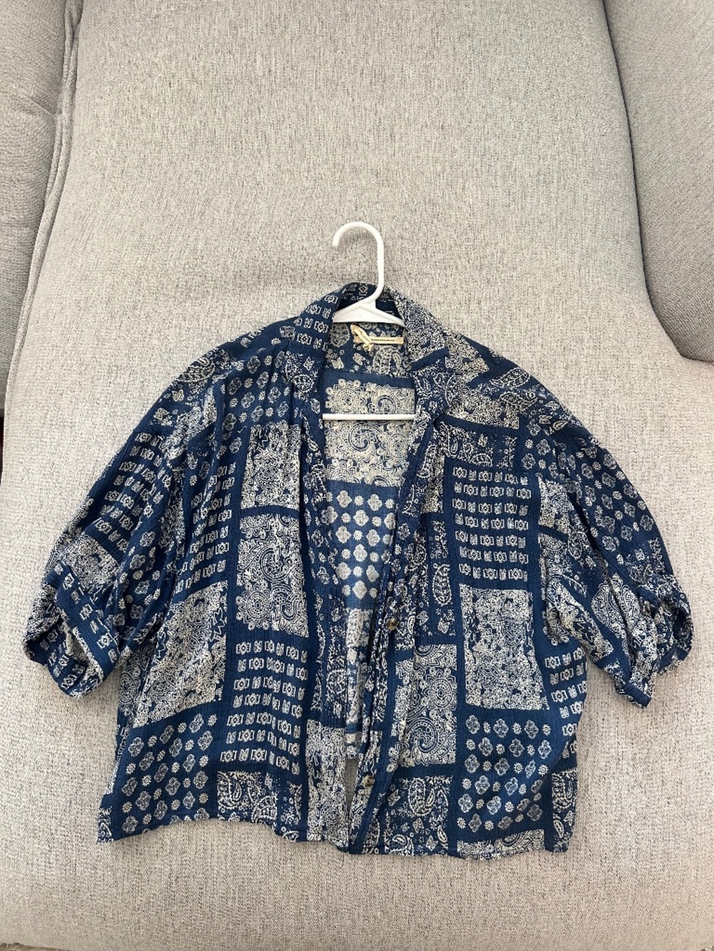 Short Sleeve Paisley Button Down Top